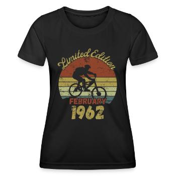 Anniversaire Vélo Vélo Février 1962 - T-shirt sport Femme - noir - Devant - AI Model Female 172 light (172cm)