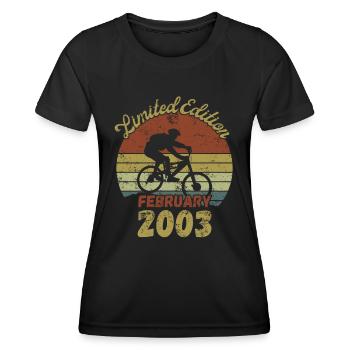 Anniversaire Vélo Vélo Février 2003 - T-shirt sport Femme - noir - Devant - AI Model Female 172 light (172cm)