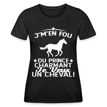 J'm'en Fou Du Prince Charmant Je Veux Un Cheval - T-shirt sport Femme - noir - Devant - AI Model Female 172 light (172cm)