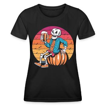 Skeleton on pumpkin - beer enjoyment for Halloween - Women's Functional T-Shirt - black - Front - AI Model Female 172 light (172cm)
