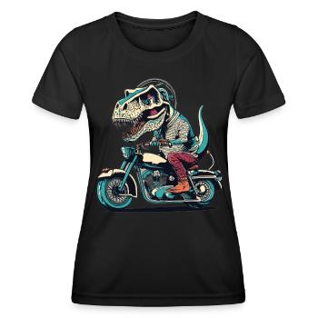 T-Rex Biker - A Primeval Ride - Women's Functional T-Shirt - black - Front - AI Model Female 172 light (172cm)