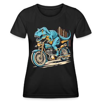 TRex conduit une moto - T-shirt sport Femme - noir - Devant - AI Model Female 172 light (172cm)