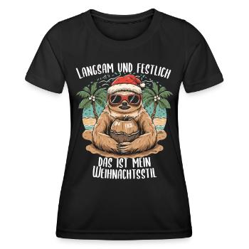Weihnachtliche Gelassenheit: Faultier mit Stil - Frauen Funktions-T-Shirt - Schwarz - Vorne - AI Model Female 172 light (172cm)
