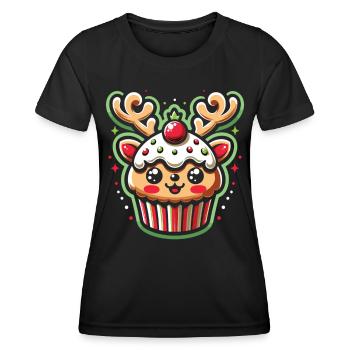 Frohes Fest: Cupcake im Rentiergewand - Frauen Funktions-T-Shirt - Schwarz - Vorne - AI Model Female 172 light (172cm)