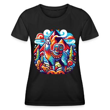 Wanderfreudiges Lama: Von Gipfel zu Gipfel - Frauen Funktions-T-Shirt - Schwarz - Vorne - AI Model Female 172 light (172cm)
