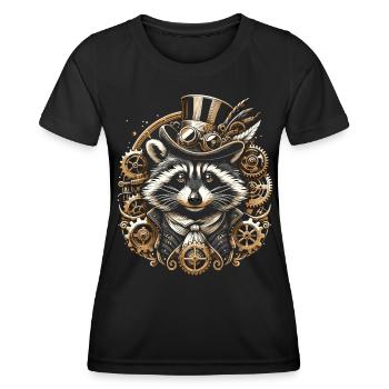 Viktorianischer Waschbär: Steampunk Eleganz - Frauen Funktions-T-Shirt - Schwarz - Vorne - AI Model Female 172 light (172cm)