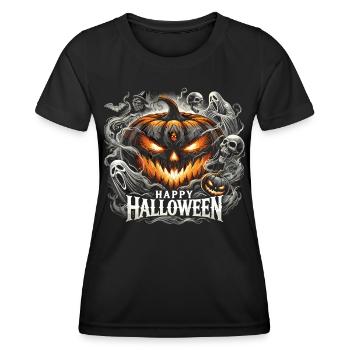 Ghostly Pumpkin Flames - Halloween Shirt - Women's Functional T-Shirt - black - Front - AI Model Female 172 light (172cm)