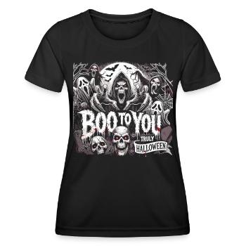 Spooky ghost with "Boo to You" for Halloween - Women's Functional T-Shirt - black - Front - AI Model Female 172 light (172cm)