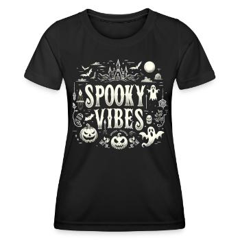 T-shirt d’Halloween « Spooky Vibes » - Noir-Blanc - T-shirt sport Femme - noir - Devant - AI Model Female 172 light (172cm)