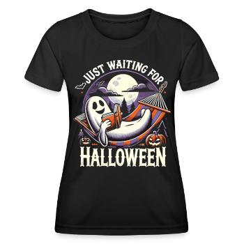 En attendant Halloween avec un livre et un fantôme - T-shirt sport Femme - noir - Devant - AI Model Female 172 light (172cm)