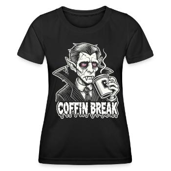 Coffin Break Lustiges Halloween T-Shirt mit Kaffee - Frauen Funktions-T-Shirt - Schwarz - Vorne - AI Model Female 172 light (172cm)
