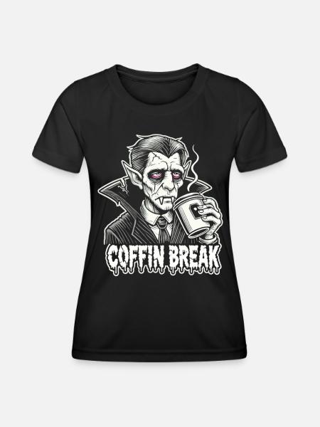 Coffin Break Lustiges Halloween T-Shirt mit Kaffee - Frauen Funktions-T-Shirt - Schwarz