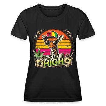 Giraffe mit Swag – Born to Be High - Frauen Funktions-T-Shirt - Schwarz - Vorne - AI Model Female 172 light (172cm)