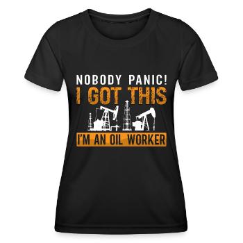 Travailleurs des champs pétrolifères personne panique J’ai une plate-forme pétrolière - T-shirt sport Femme - noir - Devant - AI Model Female 172 light (172cm)