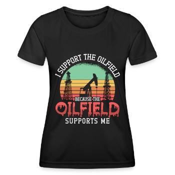 Travailleurs des champs pétrolifères Je soutiens Oilfield Plant Retro - T-shirt sport Femme - noir - Devant - AI Model Female 172 light (172cm)
