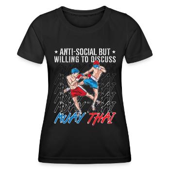 Muay Thai Anti-Social Mais Volontaire Fighter Boxing - T-shirt sport Femme - noir - Devant - AI Model Female 172 light (172cm)