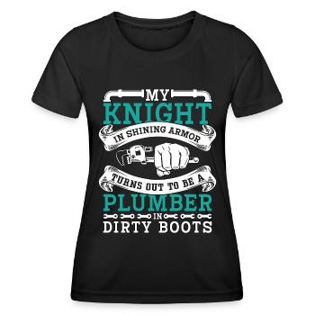 Plumber My Knight In Shining Armor Plumbing Pipe - Frauen Funktions-T-Shirt - Schwarz - Vorne - AI Model Female 172 light (172cm)