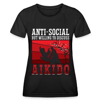 Aikido Anti-Social Mais Volontaire Combattant Samouraï - T-shirt sport Femme - noir - Devant - AI Model Female 172 light (172cm)