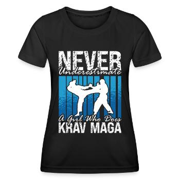 Krav Maga Never Underestimate A Black Belt Fighter - Women's Functional T-Shirt - black - Front - AI Model Female 172 light (172cm)