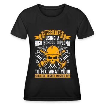 Tuyauteur utilisant un contremaître d’école secondaire Tuyauteur - T-shirt sport Femme - noir - Devant - AI Model Female 172 light (172cm)