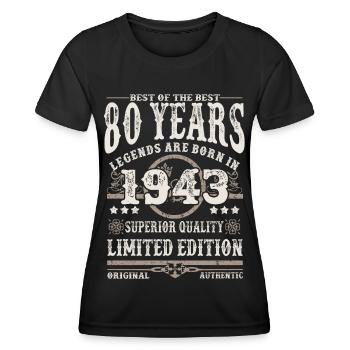 Geboren 1943 - 80 Jahre alt - Frauen Funktions-T-Shirt - Schwarz - Vorne - AI Model Female 172 light (172cm)