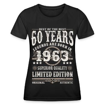 Born in 1963 - 60 years old - Women's Functional T-Shirt - black - Front - AI Model Female 172 light (172cm)