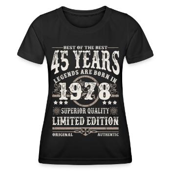 Born in 1978 - 45 years old - Women's Functional T-Shirt - black - Front - AI Model Female 172 light (172cm)