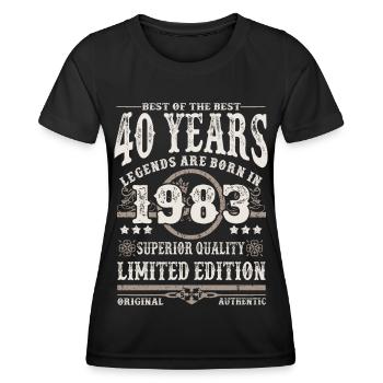Born in 1983 - 40 years old - Women's Functional T-Shirt - black - Front - AI Model Female 172 light (172cm)