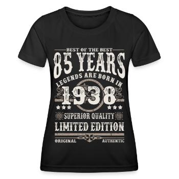 Born in 1938 - 85 years old - Women's Functional T-Shirt - black - Front - AI Model Female 172 light (172cm)