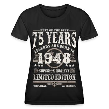 Born in 1948 - 75 years old - Women's Functional T-Shirt - black - Front - AI Model Female 172 light (172cm)