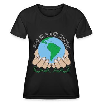Global Warming It's In Your Hands Climate Activism - Frauen Funktions-T-Shirt - Schwarz - Vorne - AI Model Female 172 light (172cm)