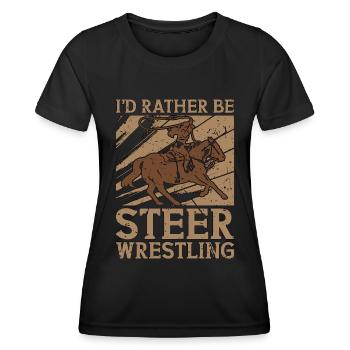 Steer Wrestling Je préfère être des chevaux Veau Roping - T-shirt sport Femme - noir - Devant - AI Model Female 172 light (172cm)