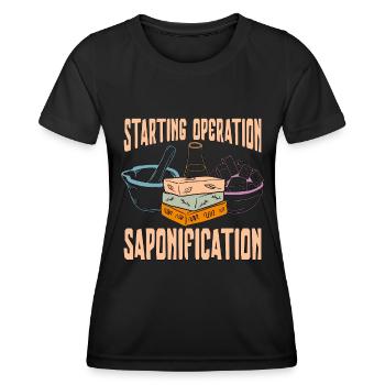 Fabrication du savon Démarrage de l’opération Savon fait maison - T-shirt sport Femme - noir - Devant - AI Model Female 172 light (172cm)