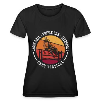 Saut d’obstacles Cross Rail Triple Bar Retro Horses - T-shirt sport Femme - noir - Devant - AI Model Female 172 light (172cm)