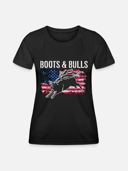 Bull Riding Boots & Bulls Rodeo Cowboy Bull Rider - Frauen Funktions-T-Shirt - Schwarz