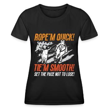 Steer Wrestling Rope’m Quick Tie’m Smooth Rodeo - T-shirt sport Femme - noir - Devant - AI Model Female 172 light (172cm)