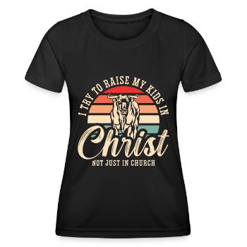 Steer Wrestling J’essaie d’élever mes enfants Rodéo rétro - T-shirt sport Femme - noir - Devant - AI Model Female 172 light (172cm)