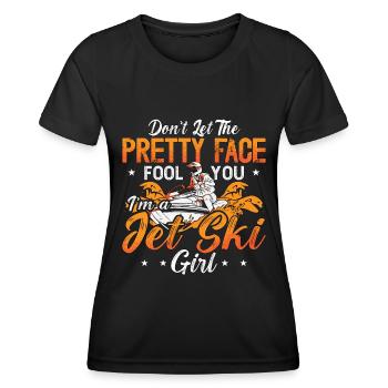 Jet Ski Ne laissez pas la jolie faire face aux sports nautiques - T-shirt sport Femme - noir - Devant - AI Model Female 172 light (172cm)