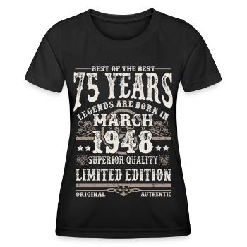 Born in March 1948 - 75 years old - Women's Functional T-Shirt - black - Front - AI Model Female 172 light (172cm)
