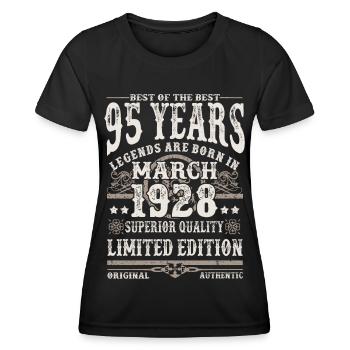 Born in March 1928 - 95 years old - Women's Functional T-Shirt - black - Front - AI Model Female 172 light (172cm)