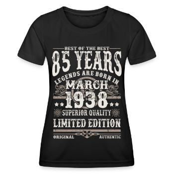 Born in March 1938 - 85 years old - Women's Functional T-Shirt - black - Front - AI Model Female 172 light (172cm)