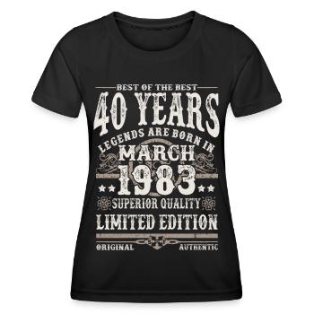 Born in March 1983 - 40 years old - Women's Functional T-Shirt - black - Front - AI Model Female 172 light (172cm)