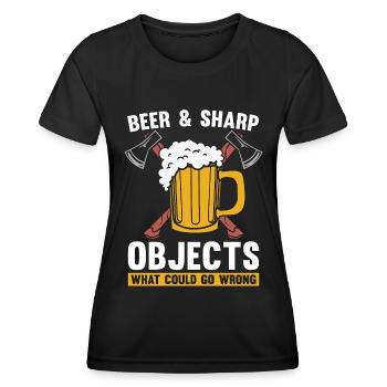 Axe Throwing Beer & Sharp Objects Hatchet Thrower - Frauen Funktions-T-Shirt - Schwarz - Vorne - AI Model Female 172 light (172cm)