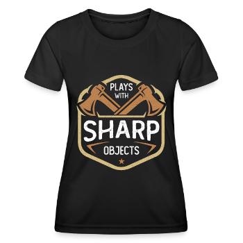 Axe Throwing Plays With Sharp Objects Double Ax - Women's Functional T-Shirt - black - Front - AI Model Female 172 light (172cm)