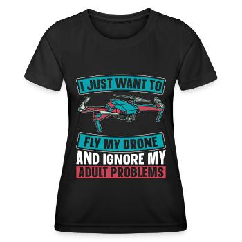 Course de drones Je veux juste piloter ma machine de course - T-shirt sport Femme - noir - Devant - AI Model Female 172 light (172cm)