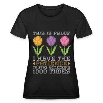 Point de croix C’est la preuve que j’ai Needlepoint - T-shirt sport Femme - noir - Devant - AI Model Female 172 light (172cm)