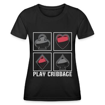 Play Cribbage Playing Cards Loves Crib Board Game - Frauen Funktions-T-Shirt - Schwarz - Vorne - AI Model Female 172 light (172cm)