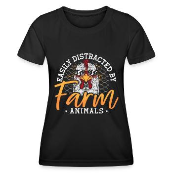 Un éleveur de volailles facilement distrait par un poulailler - T-shirt sport Femme - noir - Devant - AI Model Female 172 light (172cm)