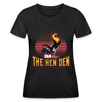 Avicole fermière : La poule aime le poulet de basse-cour - T-shirt sport Femme - noir - Devant - AI Model Female 172 light (172cm)