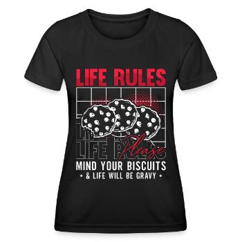 Biscuits et sauce Règles de vie s’il vous plaît amateur de sauce - T-shirt sport Femme - noir - Devant - AI Model Female 172 light (172cm)